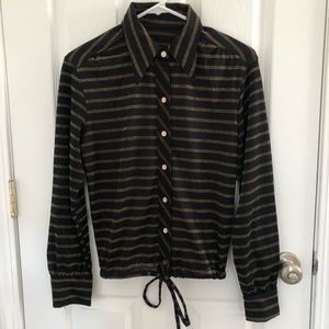 Vintage Disco Blouse Gold Stripes Tied Waist